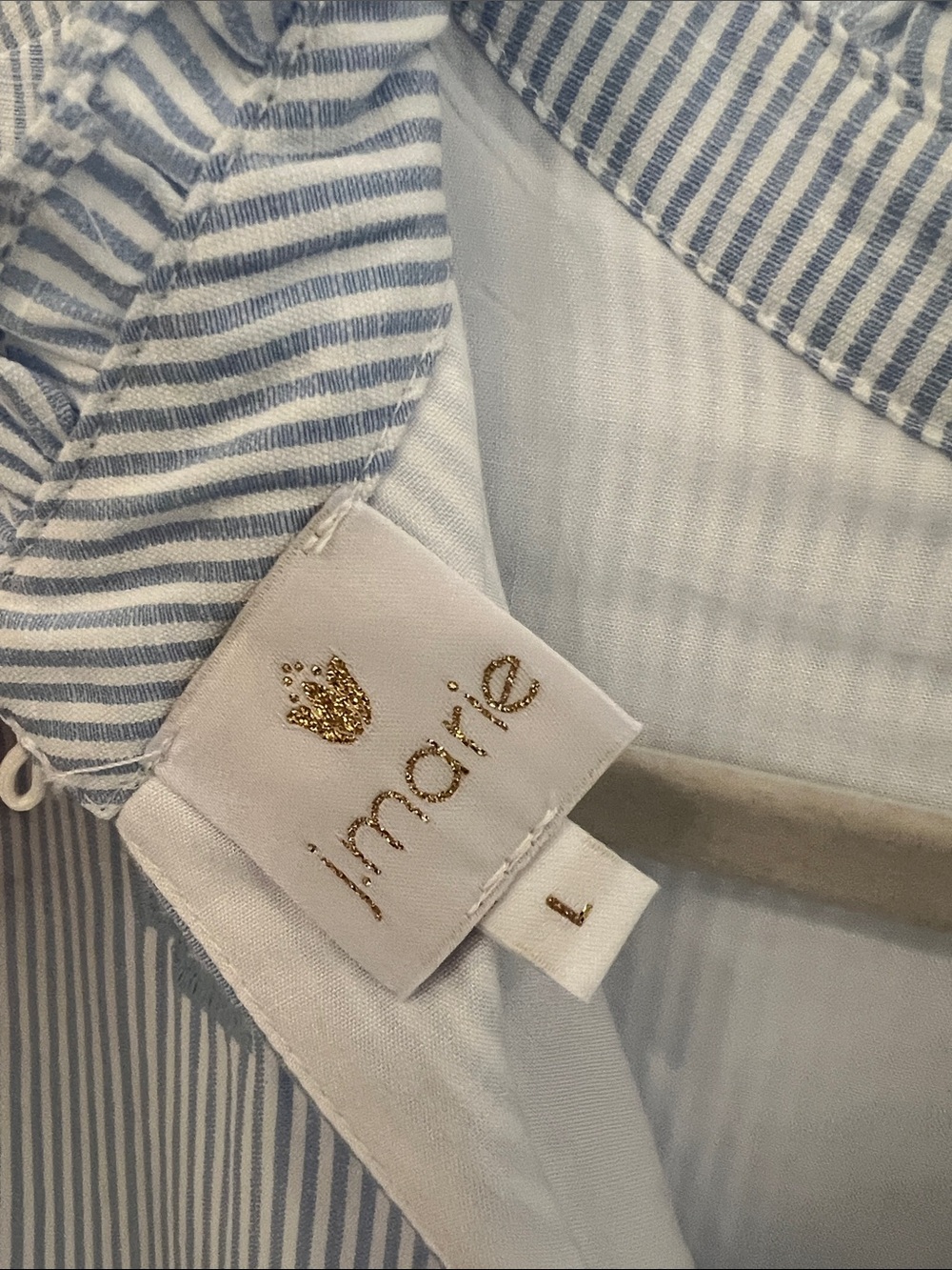 J.Marie Women’s Light Blue & White Striped Tiered Dress with Blue Embroidery - Picture 4 of 6